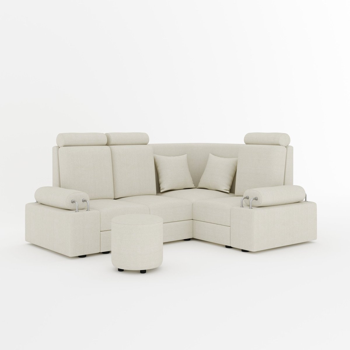 L Shape Corner Mini Sofa Series [Steel Handles] with Round Moda - Sekar Lifestyle