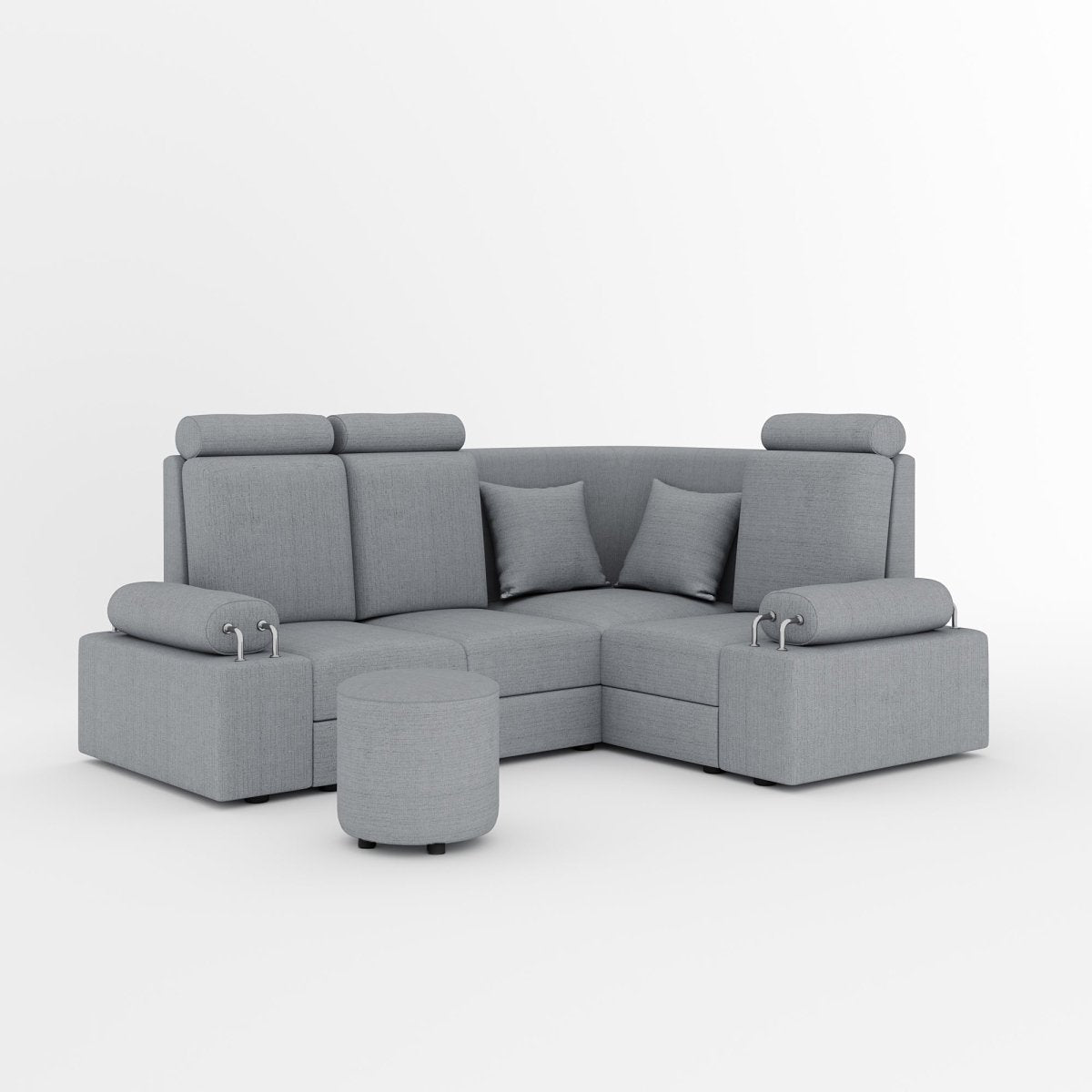 L Shape Corner Mini Sofa Series [Steel Handles] with Round Moda - Sekar Lifestyle