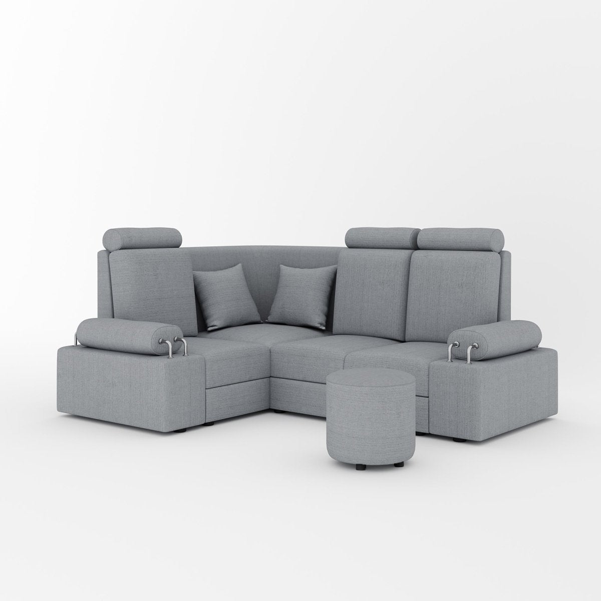 L Shape Corner Mini Sofa Series [Steel Handles] with Round Moda - Sekar Lifestyle