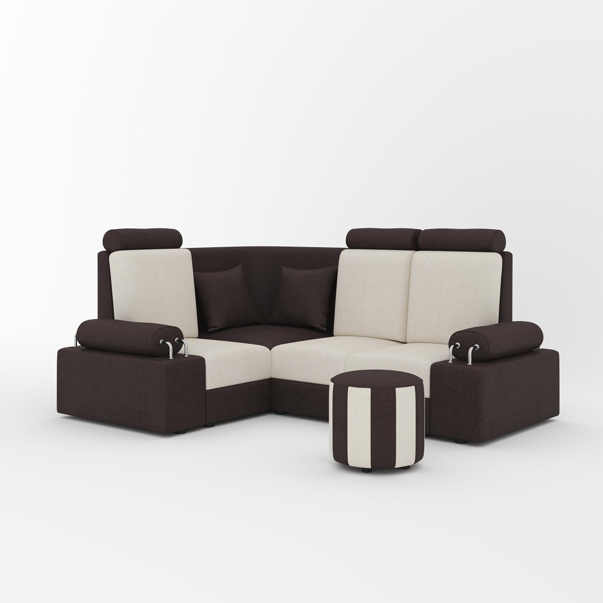 L Shape Corner Mini Sofa Series [Steel Handles] with Round Moda - Sekar Lifestyle