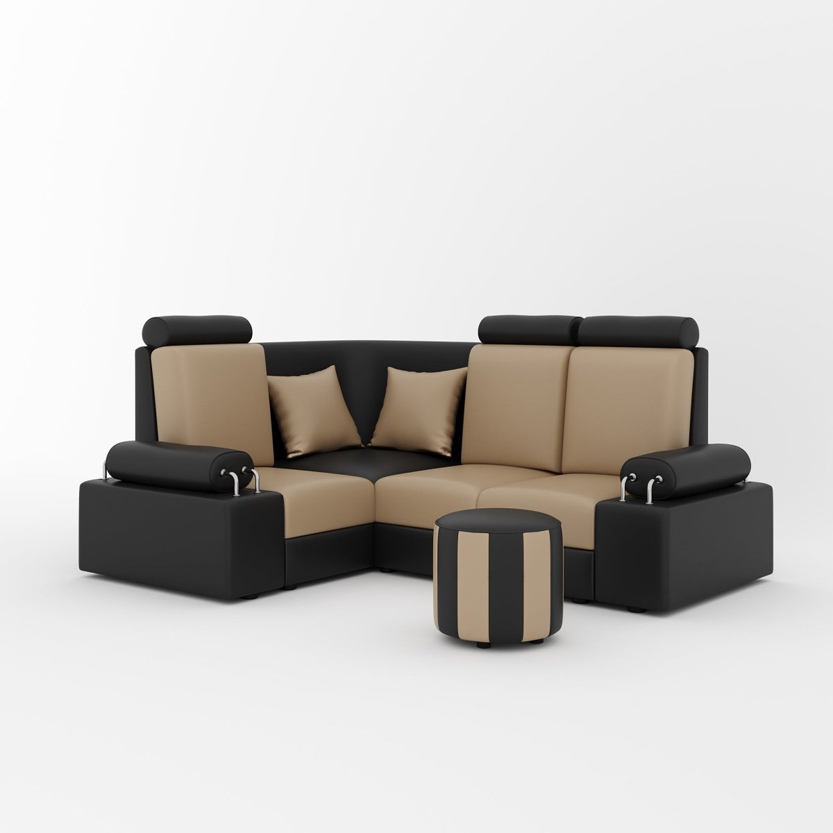 L Shape Corner Mini Sofa Series [Steel Handles] with Round Moda - Sekar Lifestyle