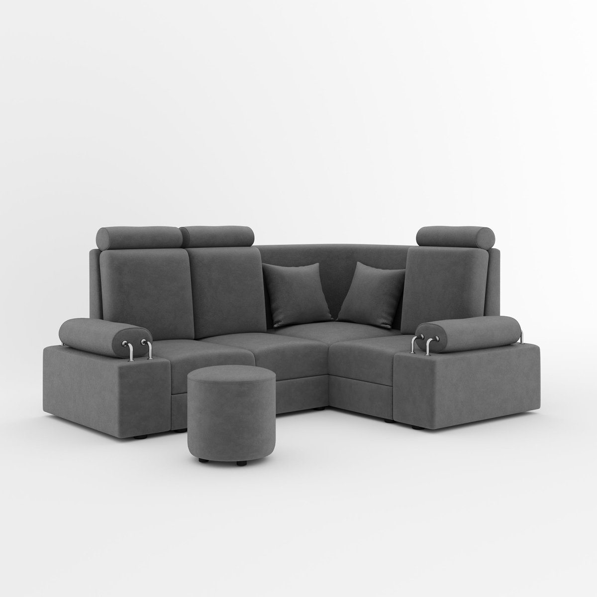 L Shape Corner Mini Sofa Series [Steel Handles] with Round Moda - Sekar Lifestyle