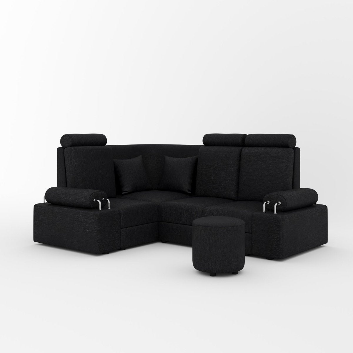 L Shape Corner Mini Sofa Series [Steel Handles] with Round Moda - Sekar Lifestyle