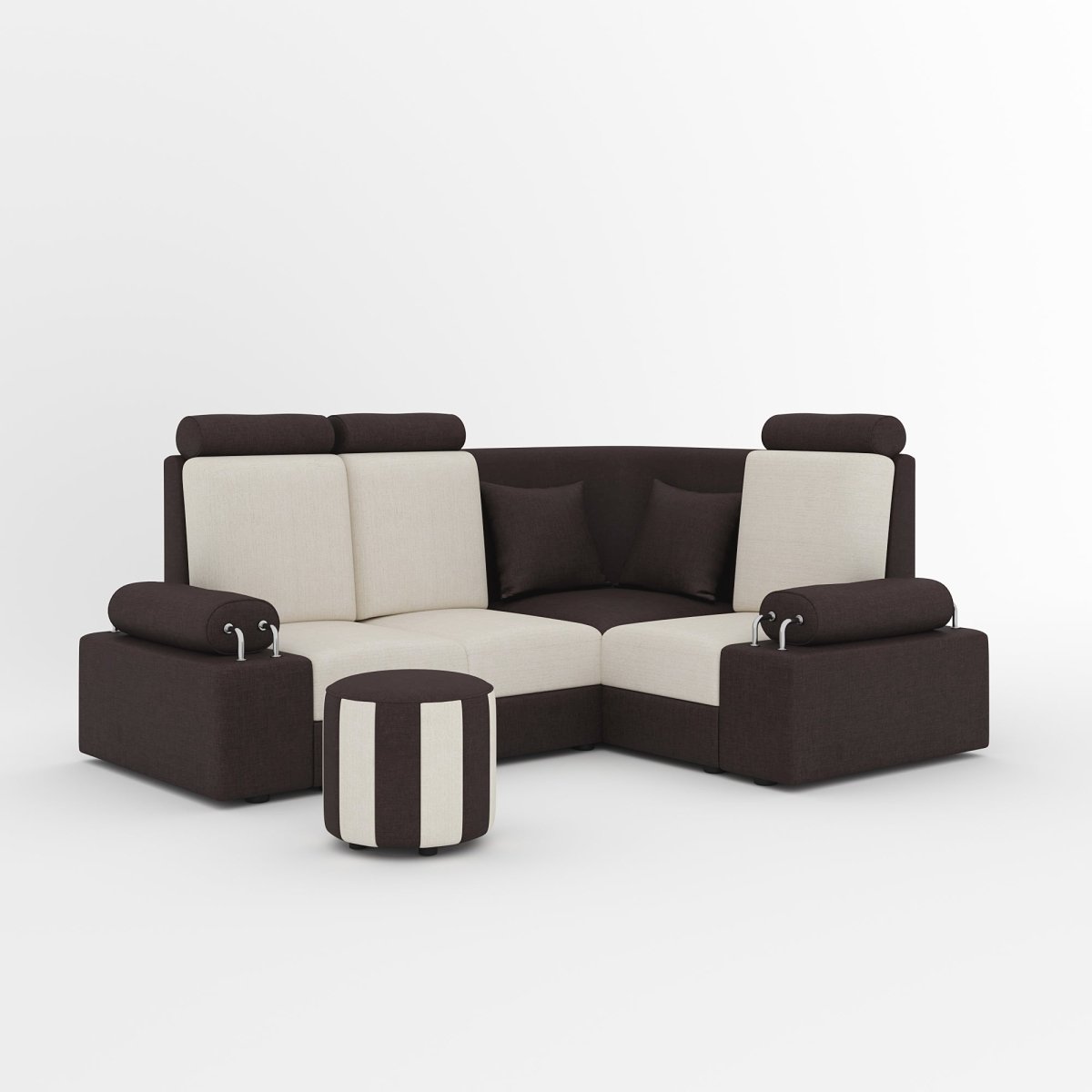 L Shape Corner Mini Sofa Series [Steel Handles] with Round Moda - Sekar Lifestyle