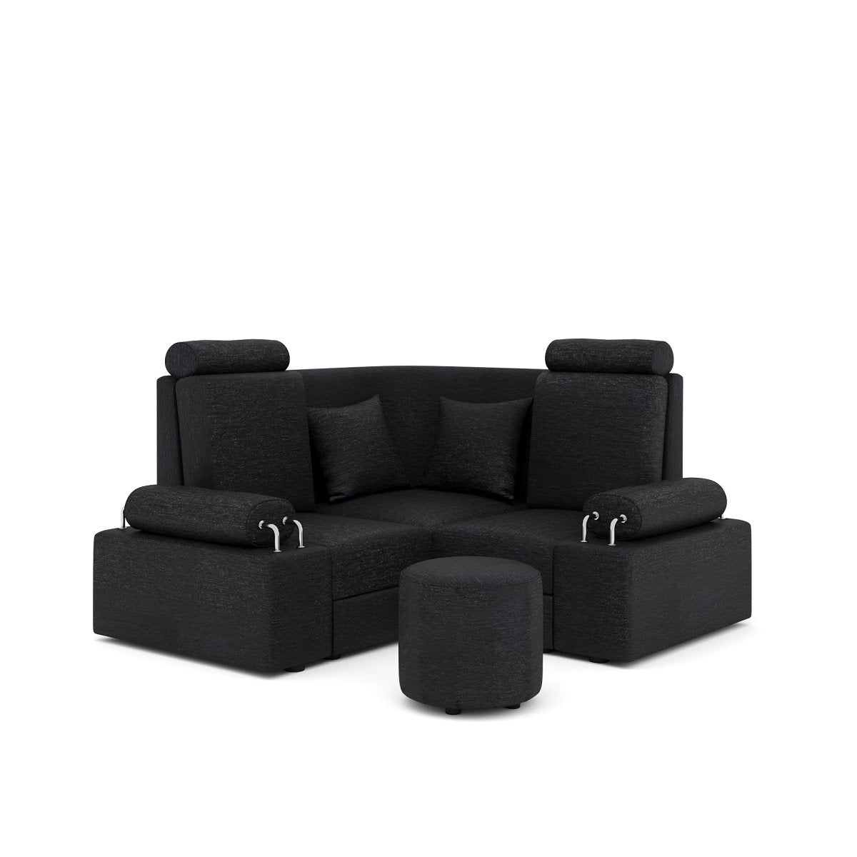 L Shape Corner Mini Sofa Series [Steel Handles] with Round Moda - Sekar Lifestyle