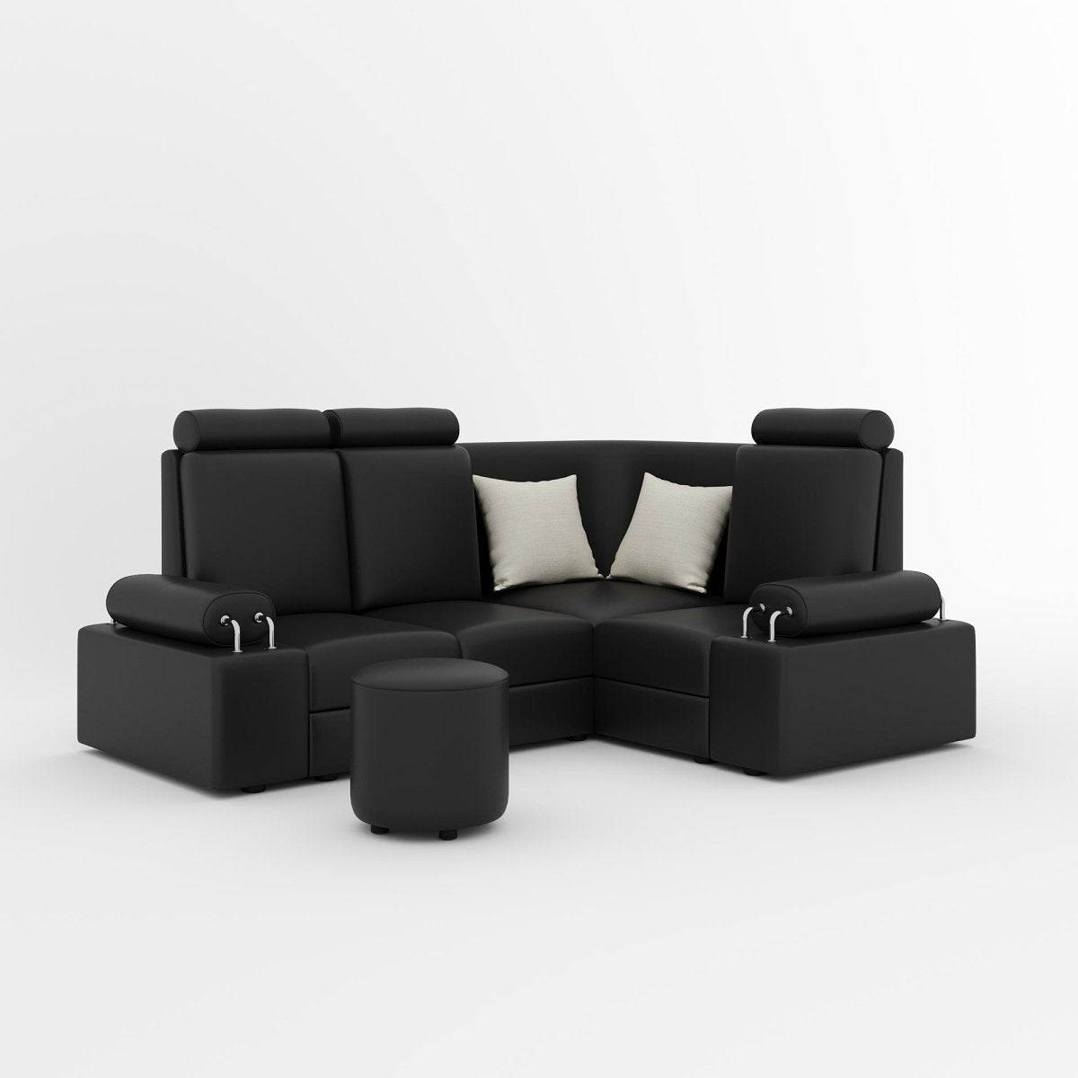 L Shape Corner Mini Sofa Series [Steel Handles] with Round Moda - Sekar Lifestyle