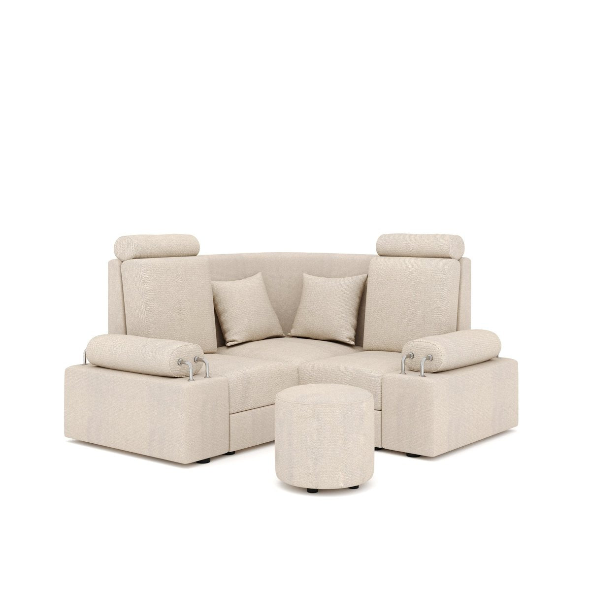 L Shape Corner Mini Sofa Series [Steel Handles] with Round Moda - Sekar Lifestyle