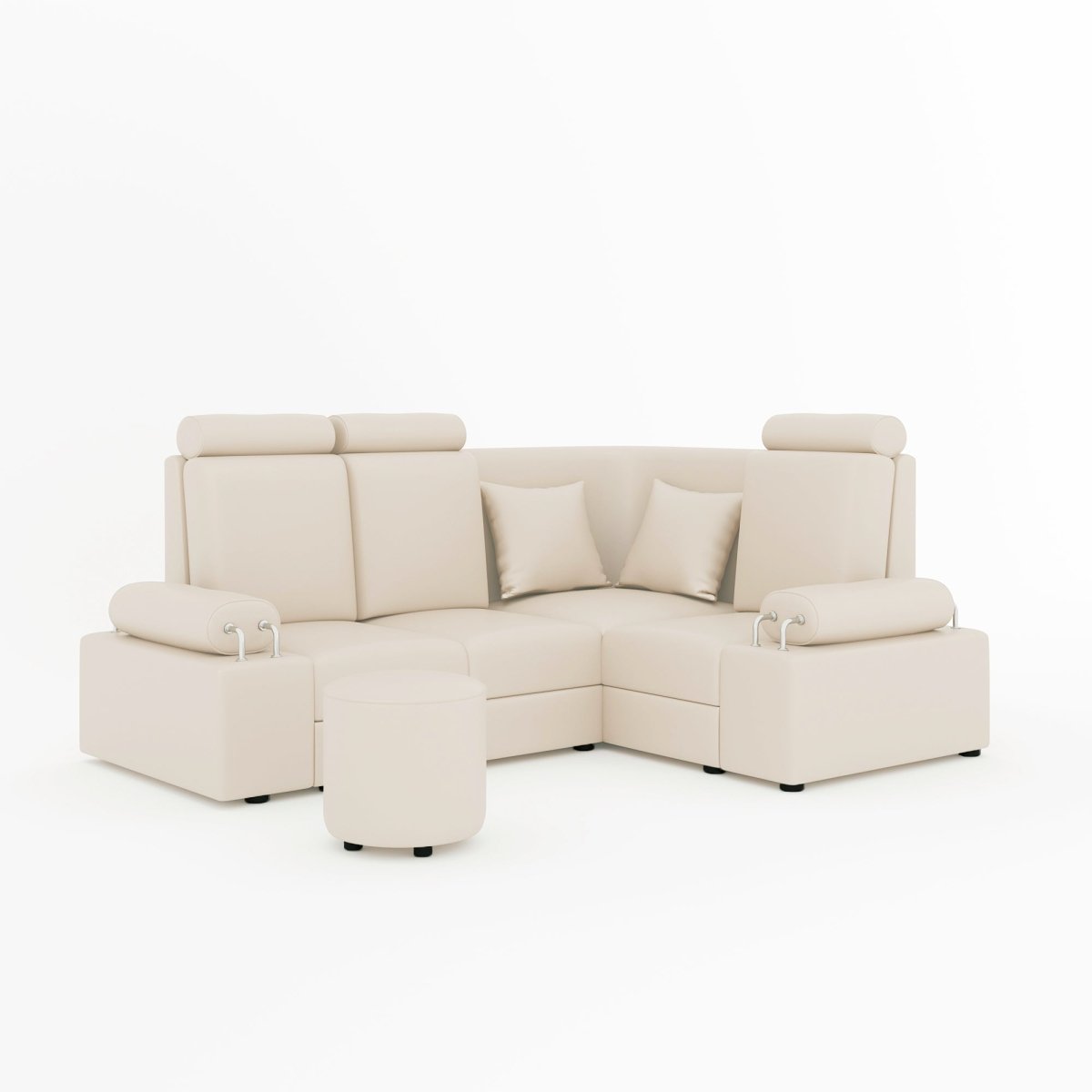 L Shape Corner Mini Sofa Series [Steel Handles] with Round Moda - Sekar Lifestyle