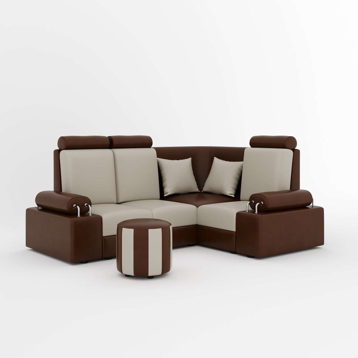 L Shape Corner Mini Sofa Series [Steel Handles] with Round Moda - Sekar Lifestyle