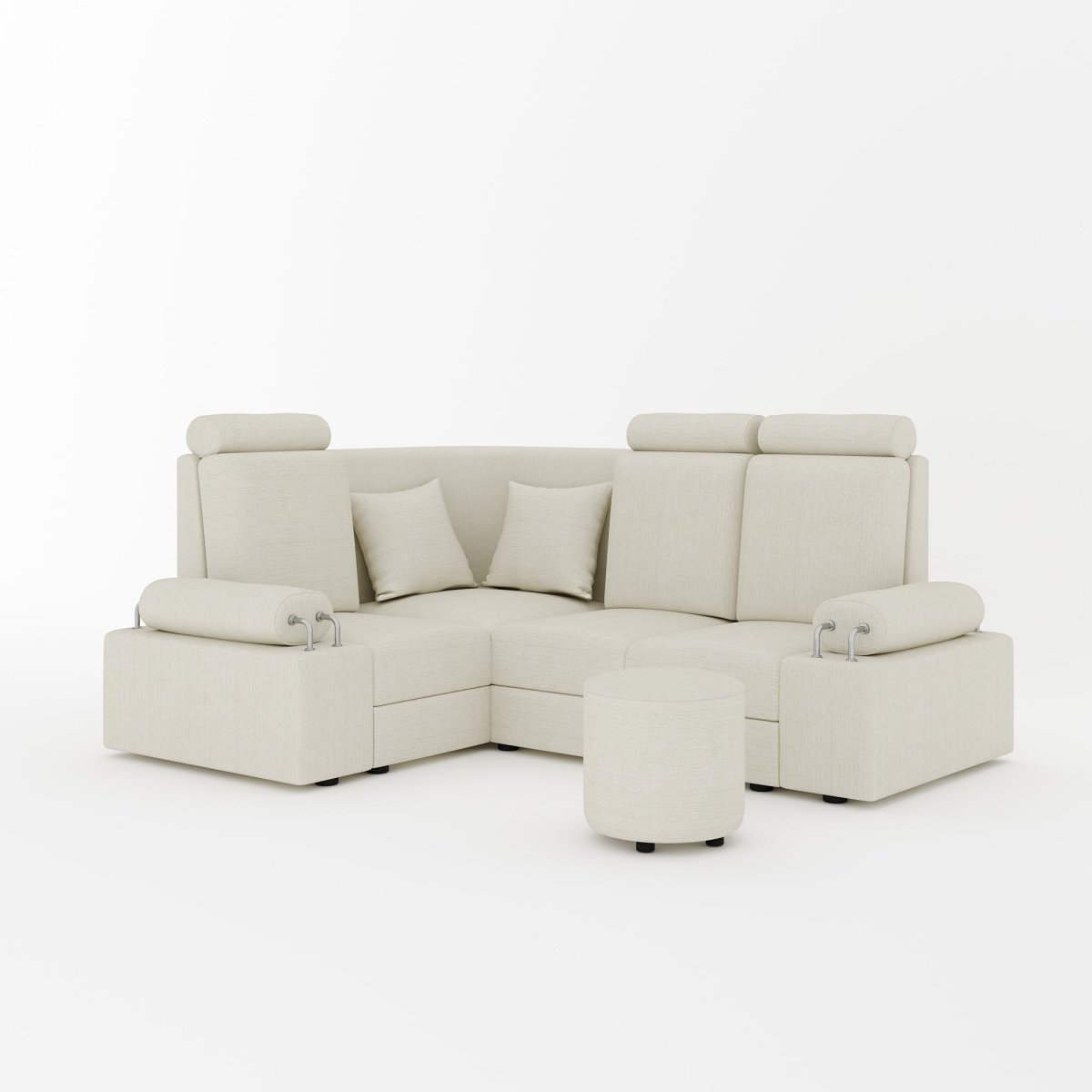 L Shape Corner Mini Sofa Series [Steel Handles] with Round Moda - Sekar Lifestyle