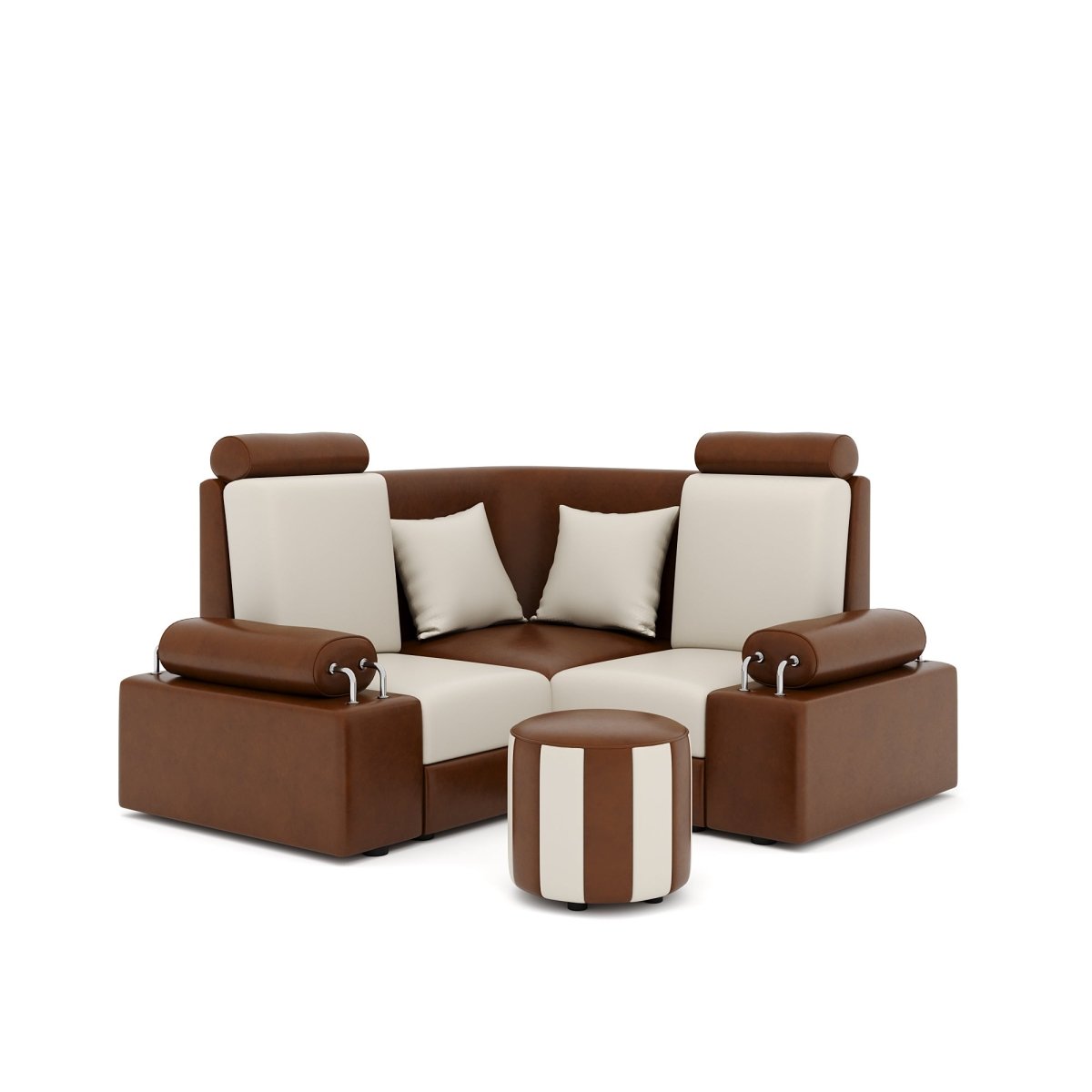 L Shape Corner Mini Sofa Series [Steel Handles] with Round Moda - Sekar Lifestyle