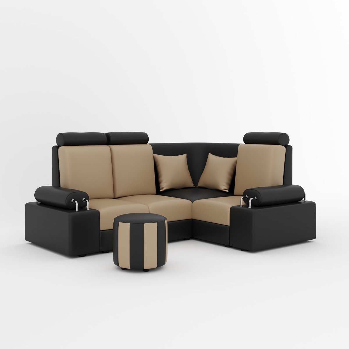 L Shape Corner Mini Sofa Series [Steel Handles] with Round Moda - Sekar Lifestyle