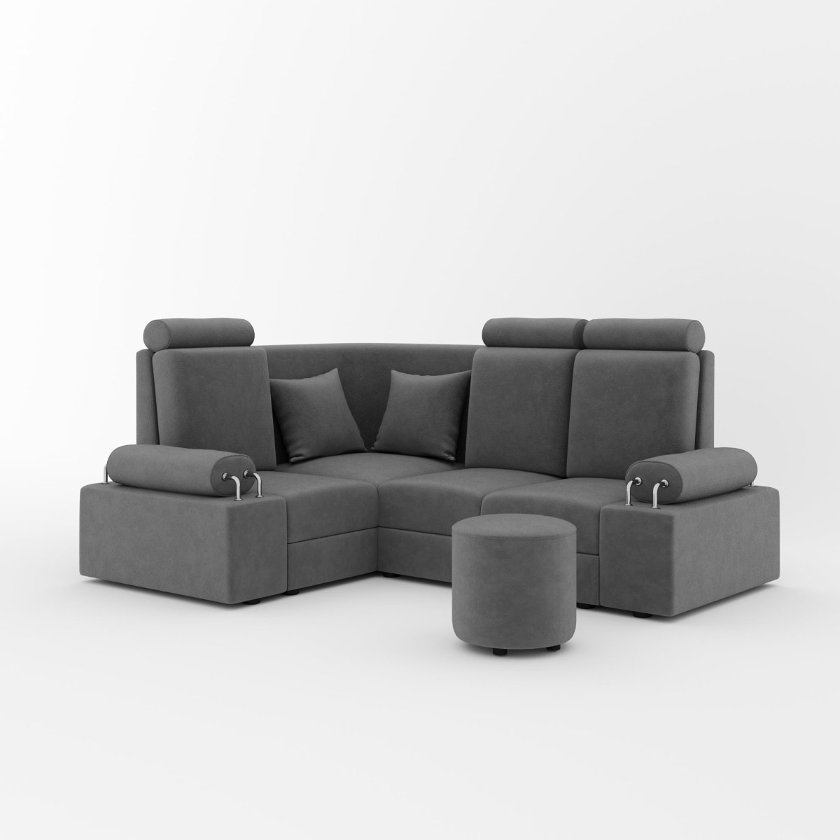 L Shape Corner Mini Sofa Series [Steel Handles] with Round Moda - Sekar Lifestyle