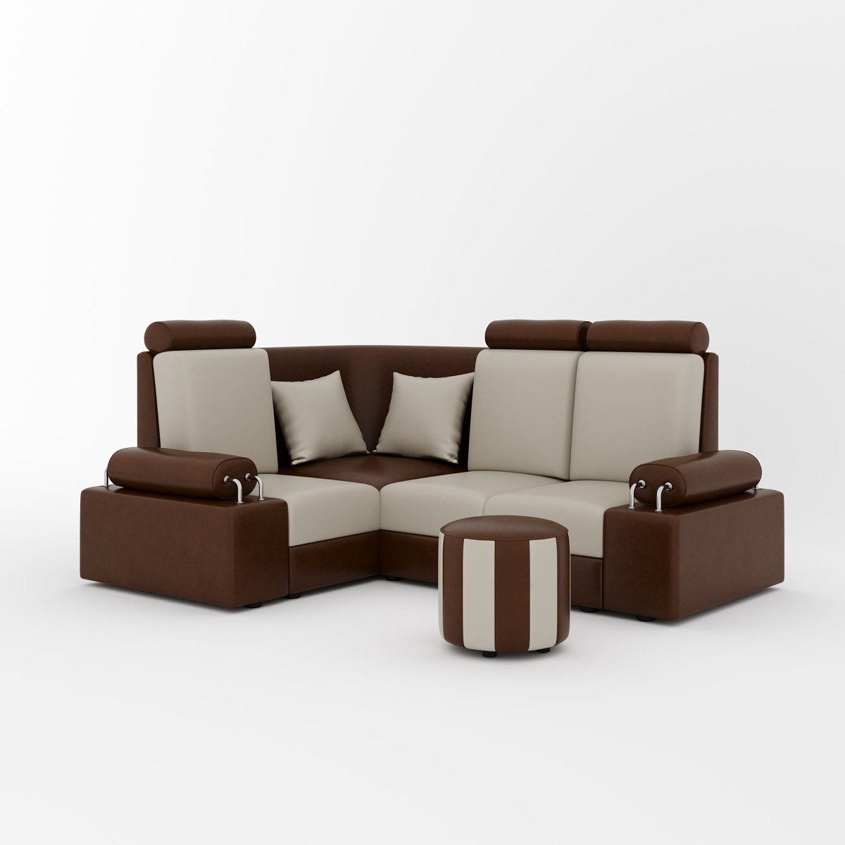 L Shape Corner Mini Sofa Series [Steel Handles] with Round Moda - Sekar Lifestyle