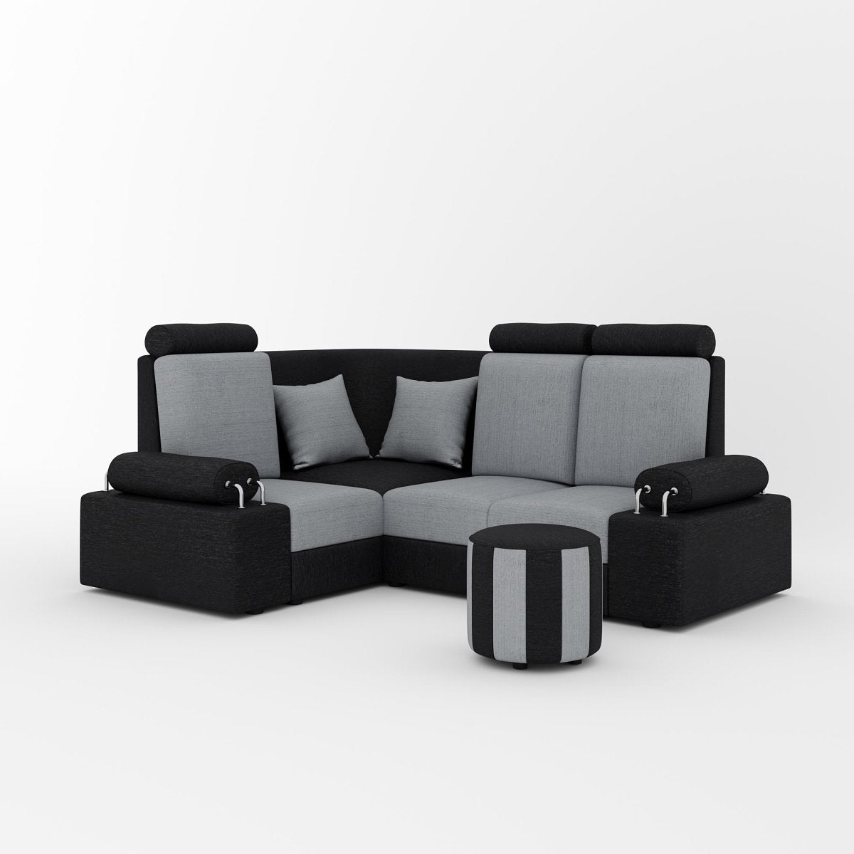 L Shape Corner Mini Sofa Series [Steel Handles] with Round Moda - Sekar Lifestyle