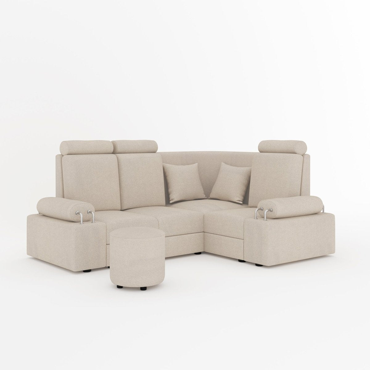 L Shape Corner Mini Sofa Series [Steel Handles] with Round Moda - Sekar Lifestyle