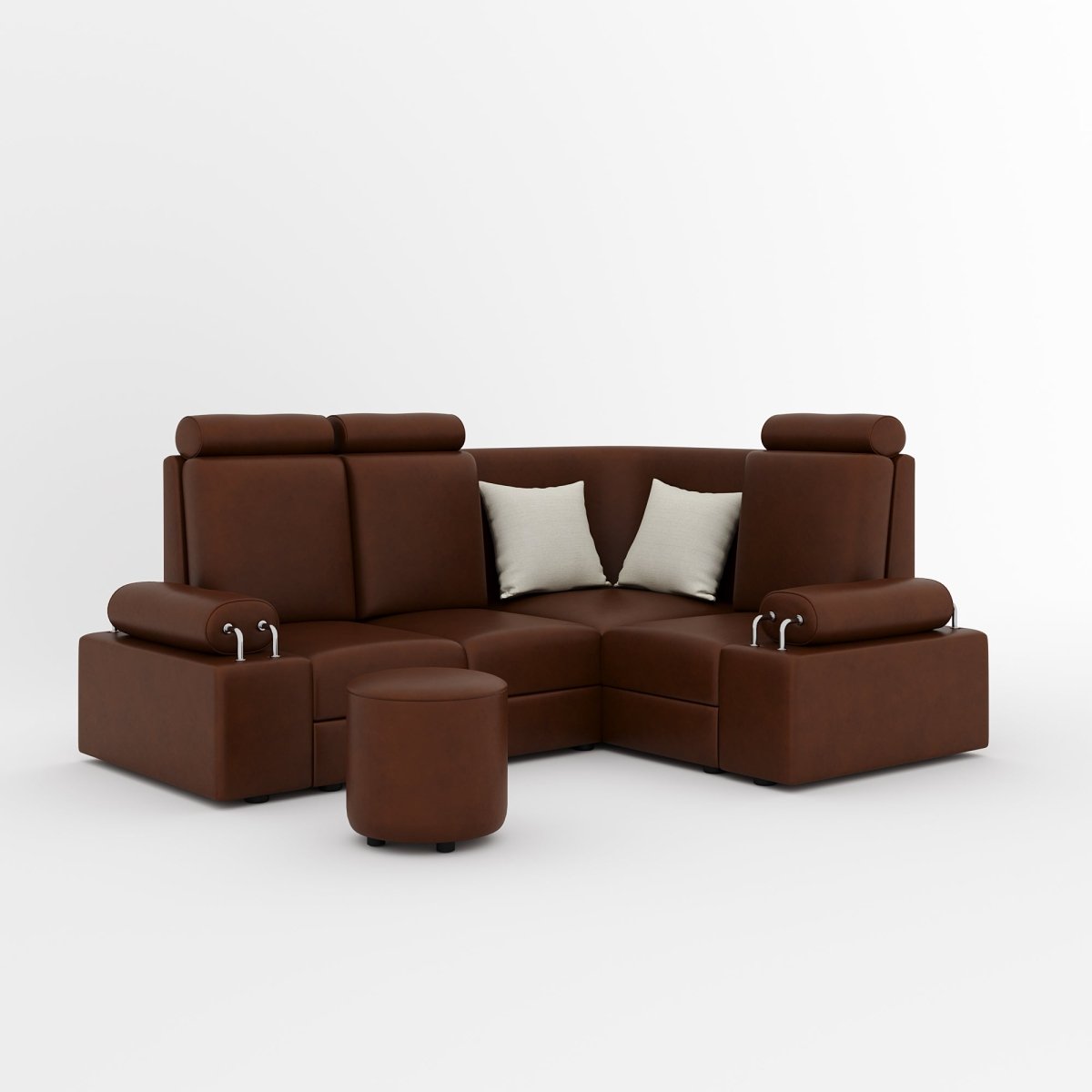 L Shape Corner Mini Sofa Series [Steel Handles] with Round Moda - Sekar Lifestyle