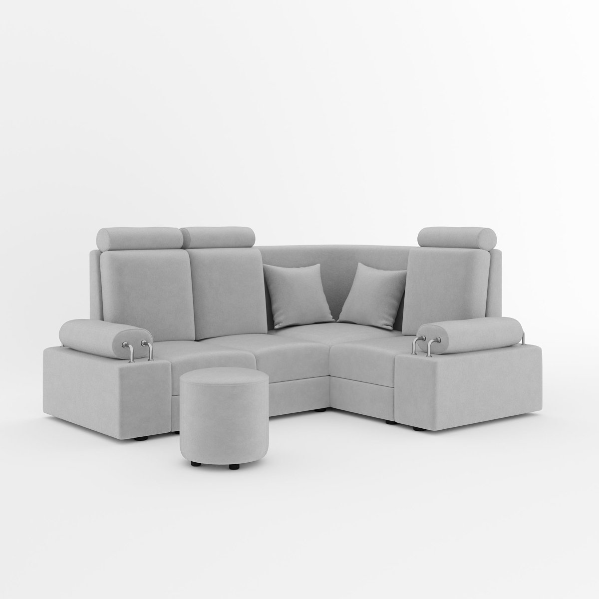L Shape Corner Mini Sofa Series [Steel Handles] with Round Moda - Sekar Lifestyle