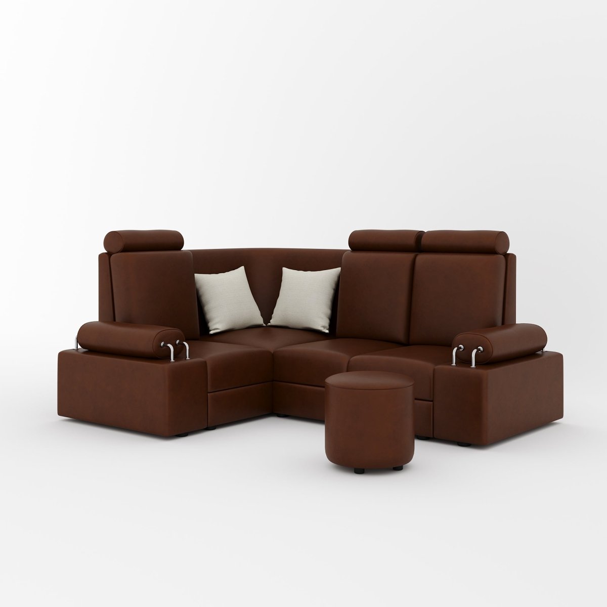 L Shape Corner Mini Sofa Series [Steel Handles] with Round Moda - Sekar Lifestyle