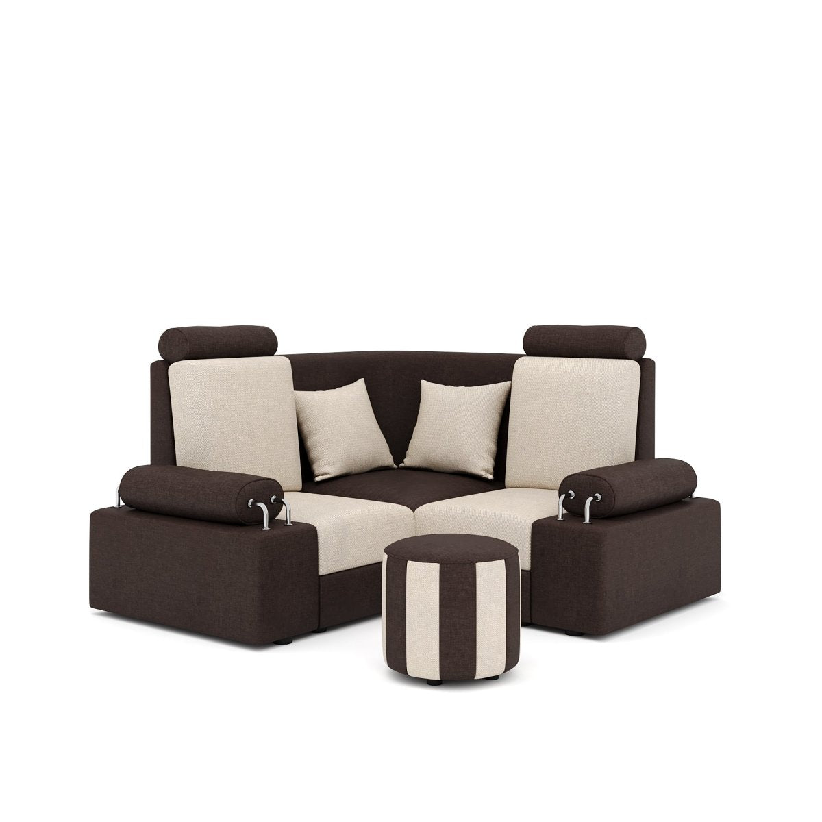 L Shape Corner Mini Sofa Series [Steel Handles] with Round Moda - Sekar Lifestyle