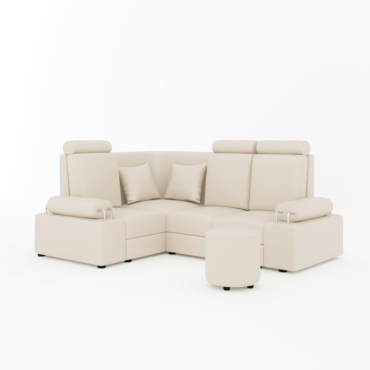 L Shape Corner Mini Sofa Series [Steel Handles] with Round Moda - Sekar Lifestyle