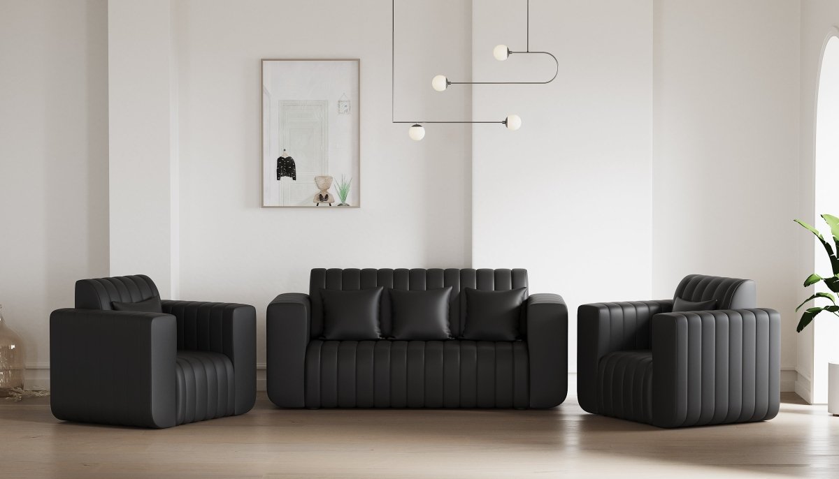 Luxury Series with Fiberfill Pillows Leatherette Sofa Set - Sekar Lifestyle