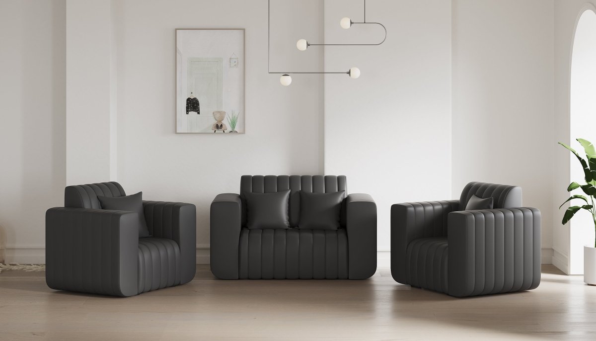 Luxury Series with Fiberfill Pillows Leatherette Sofa Set - Sekar Lifestyle