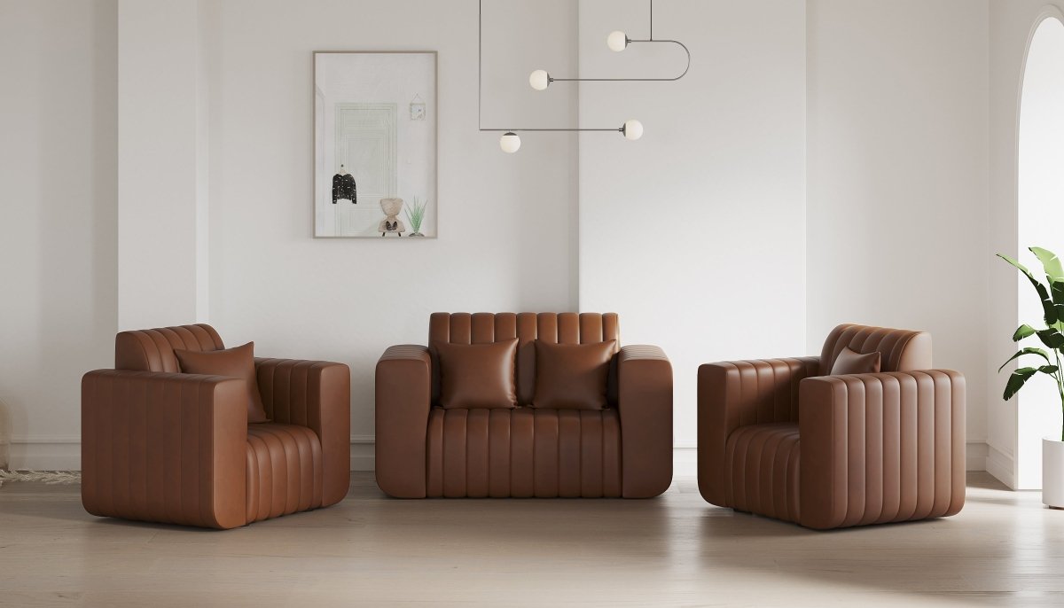 Luxury Series with Fiberfill Pillows Leatherette Sofa Set - Sekar Lifestyle