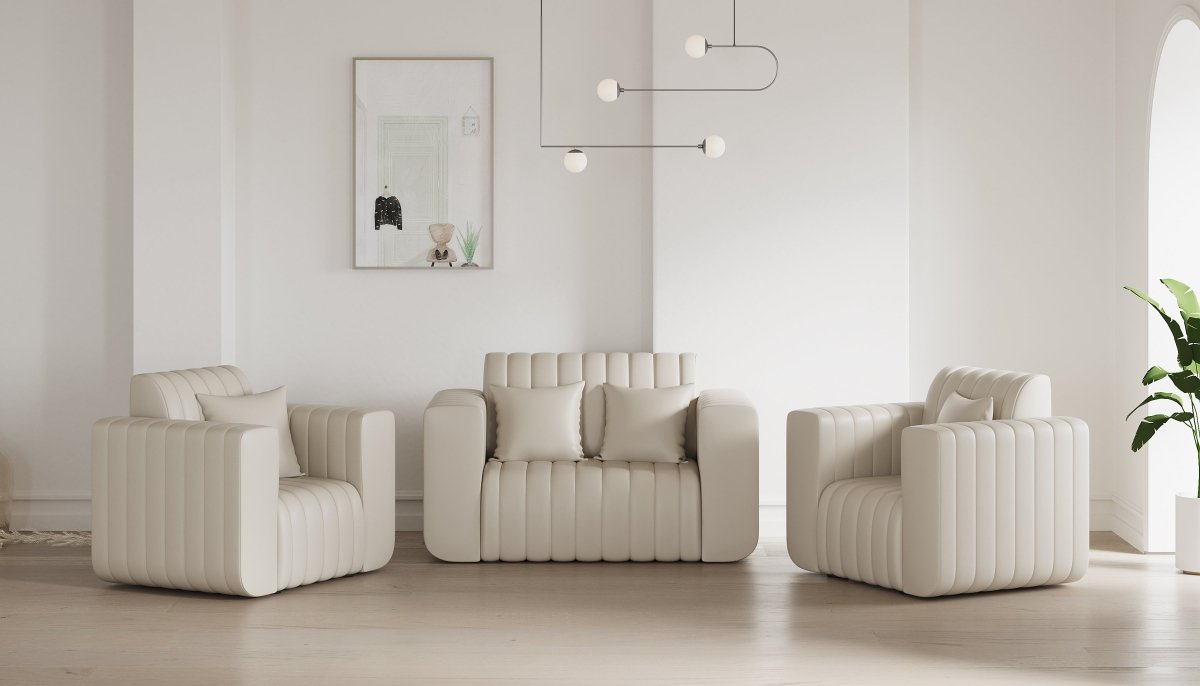 Luxury Series with Fiberfill Pillows Leatherette Sofa Set - Sekar Lifestyle