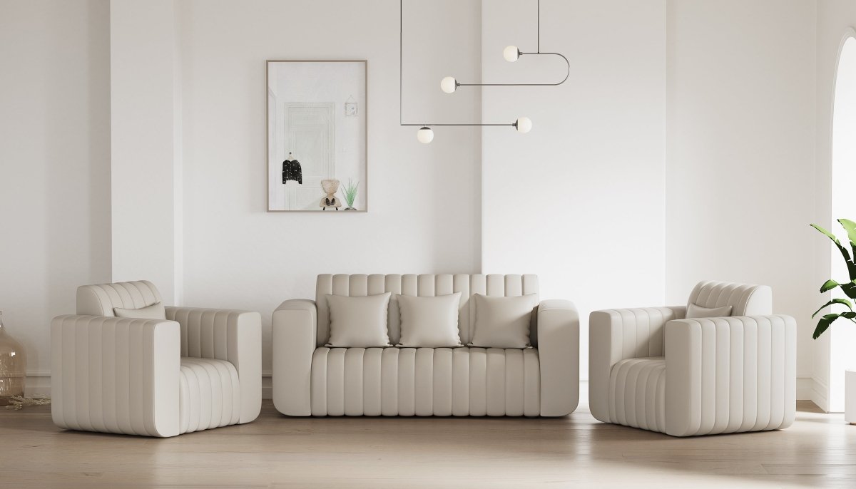 Luxury Series with Fiberfill Pillows Leatherette Sofa Set - Sekar Lifestyle