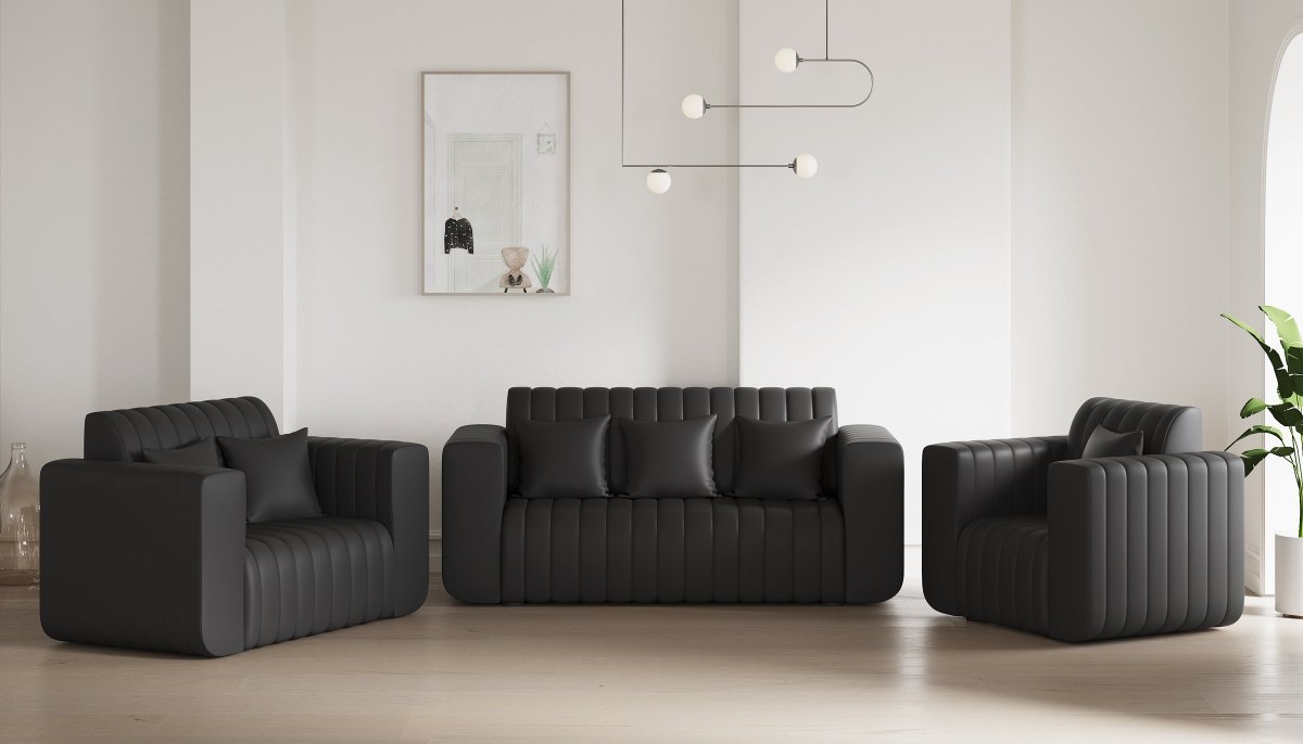 Luxury Series with Fiberfill Pillows Leatherette Sofa Set - Sekar Lifestyle