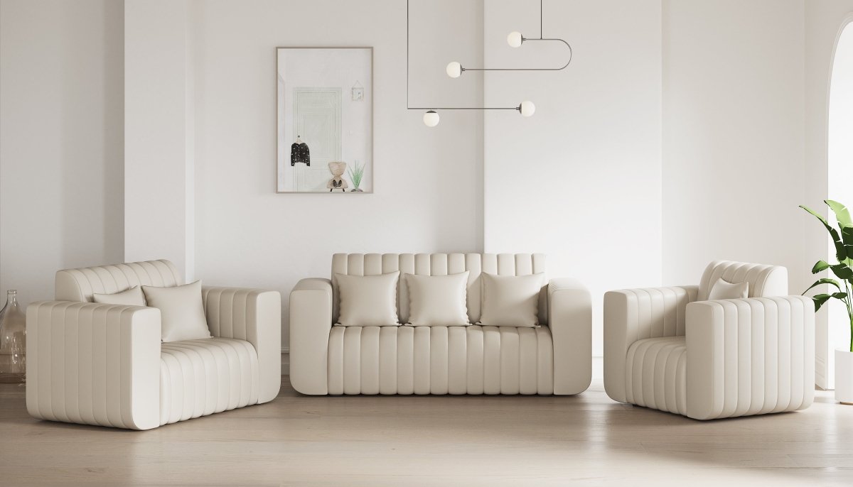 Luxury Series with Fiberfill Pillows Leatherette Sofa Set - Sekar Lifestyle