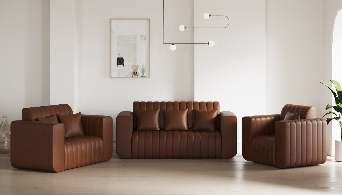 Luxury Series with Fiberfill Pillows Leatherette Sofa Set - Sekar Lifestyle