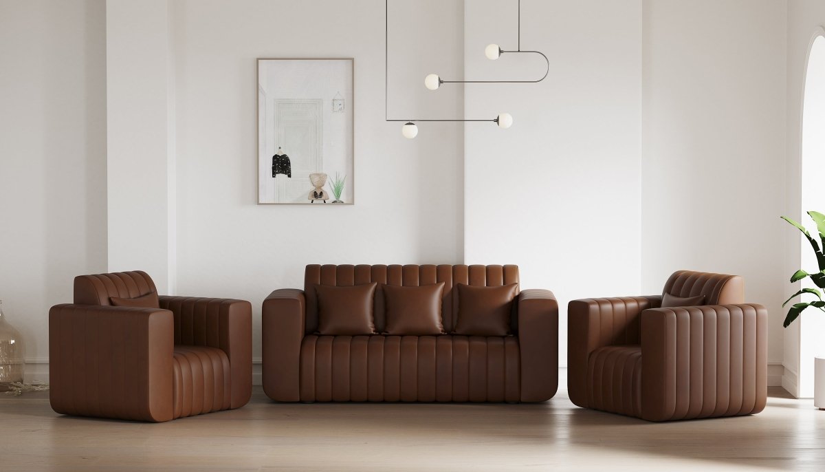 Luxury Series with Fiberfill Pillows Leatherette Sofa Set - Sekar Lifestyle