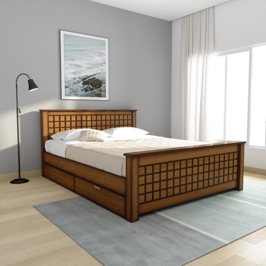 Teak Wood Block Series Bed - Sekar Lifestyle