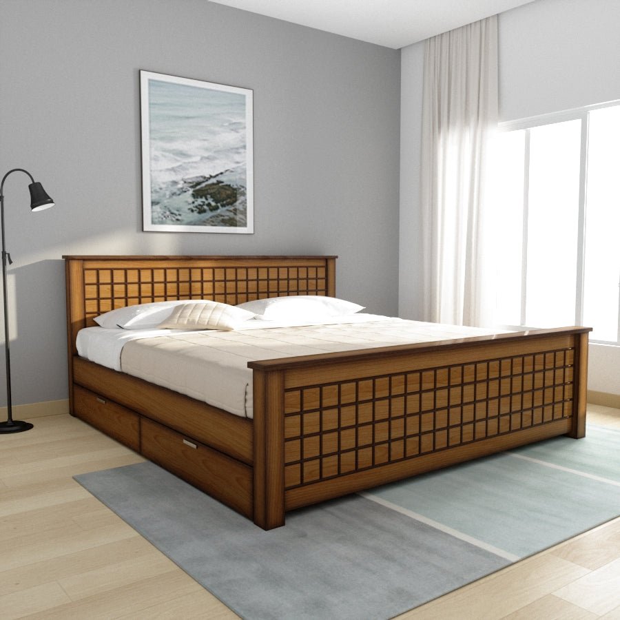 Teak Wood Block Series Bed - Sekar Lifestyle