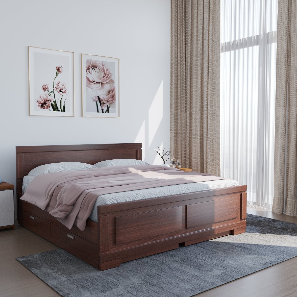 Teak Wood Rectangle Series Bed - Sekar Lifestyle